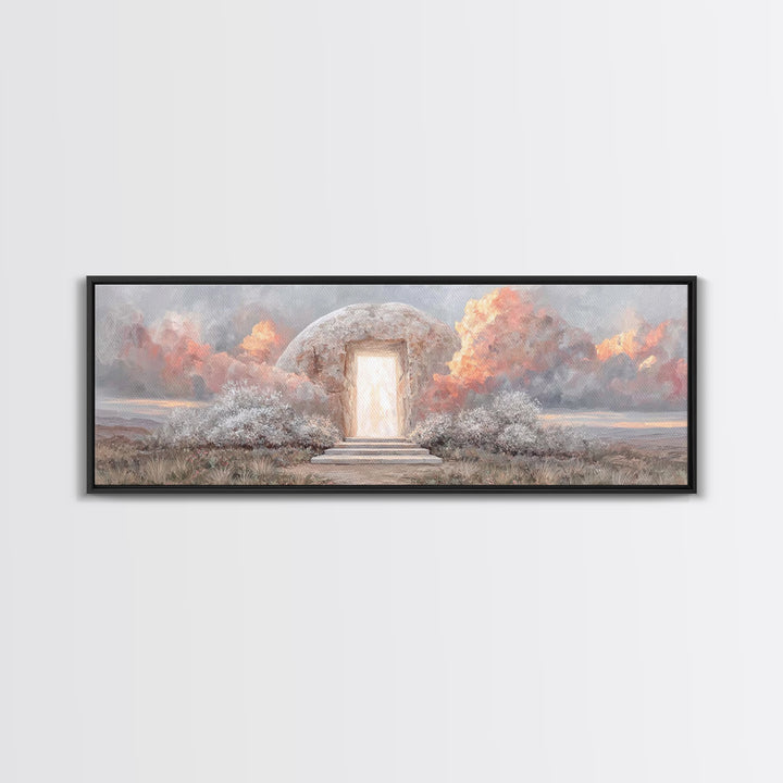 Risen Dawn Light – Framed Canvas Print – Christian Wall Art – Christian Art Canvas – Jesus Painting – Panoramic Art – Christian Christmas A