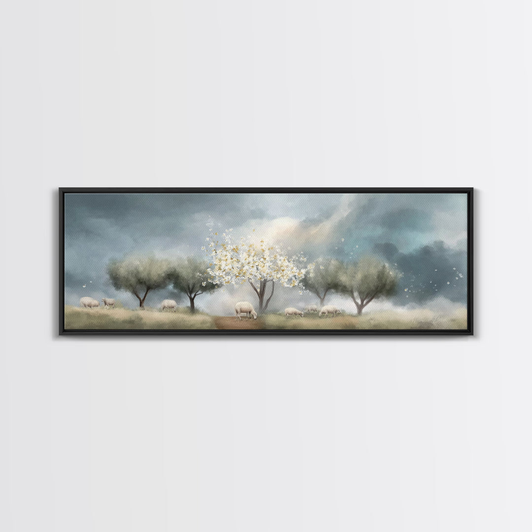 Blossoms Of Grace, Framed Canvas Print, Christian Art Canvas, Christian Christmas Art, Panoramic Wall Art, Christian Painting, Christmas Ar