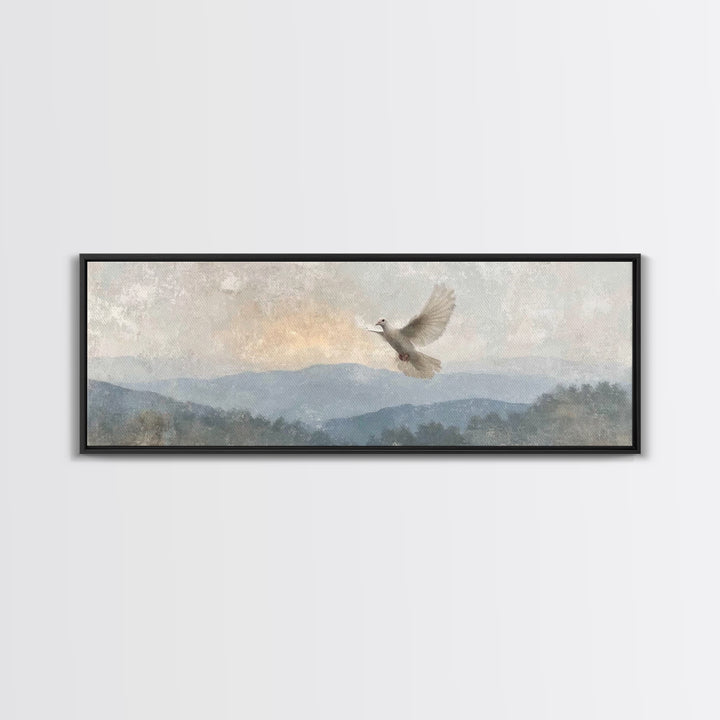 Spirit On The Mountain, Framed Canvas Print, Panoramic Wall Art, Christian Art Canvas, Christian Painting, Unique Christian Art, Christian