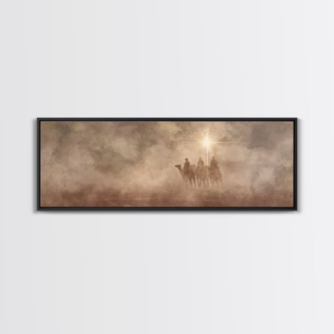 Desert Star Journey, Framed Canvas Print, Panoramic Wall Art, Christian Art Canvas, Christmas Art, Modern Christian Art, Jesus Painting