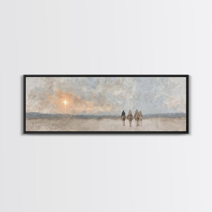 Morning Star Pilgrims – Framed Canvas Print – Panoramic Frame – Christian Wall Art – Christian Art Canvas – Christmas Art – Christian Paint