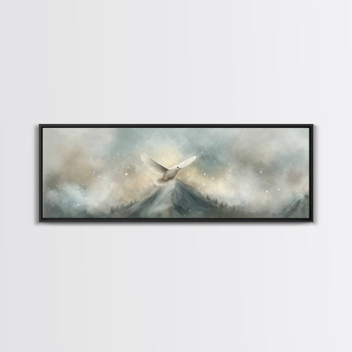 Wings Of Peace, Framed Canvas Print, Christian Wall Art, Christian Art Canvas, Panoramic Art, Christian Painting