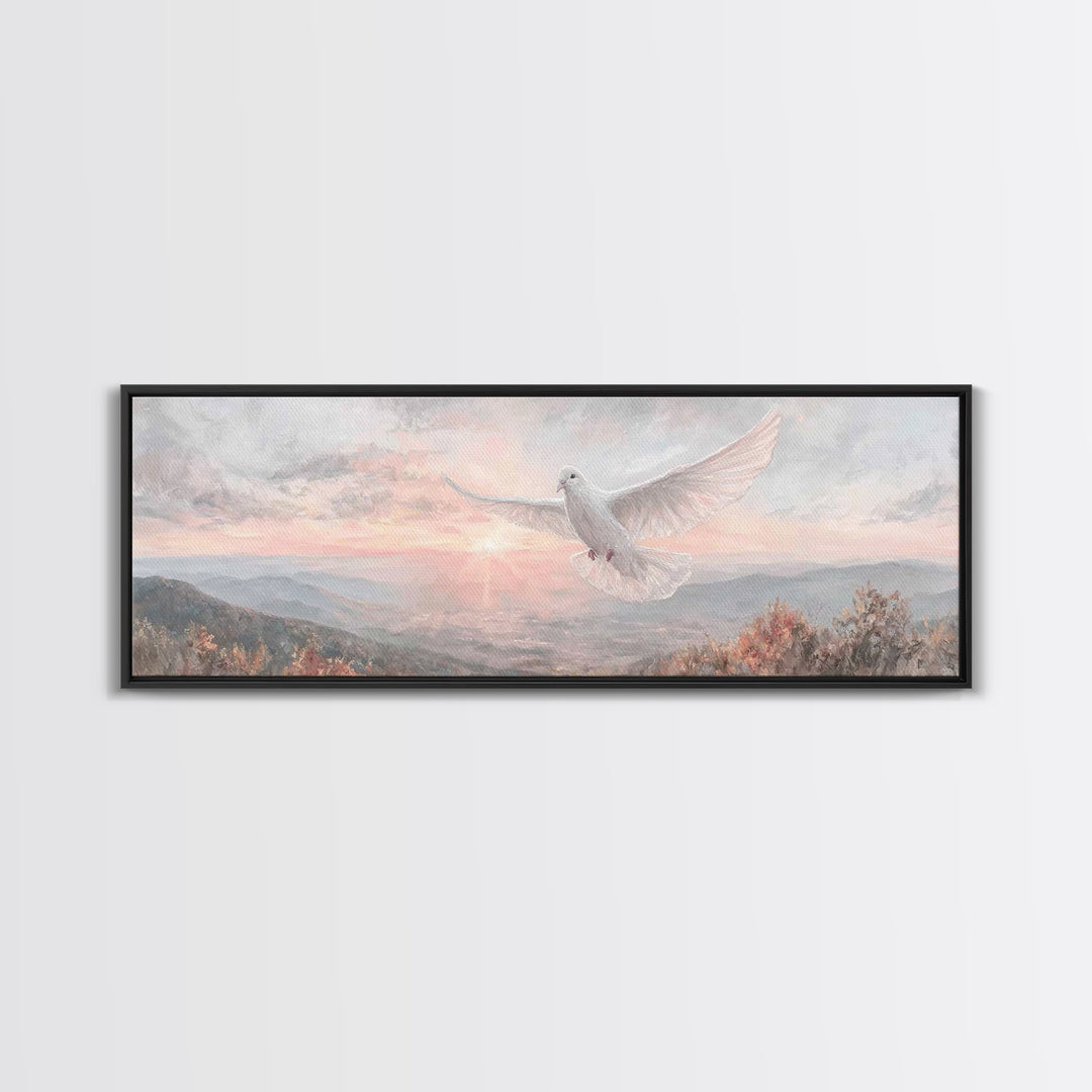 Morning Dove Light | Framed Canvas Print | Christian Wall Art | Christian Art Canvas | Panoramic Print | Christian Decor
