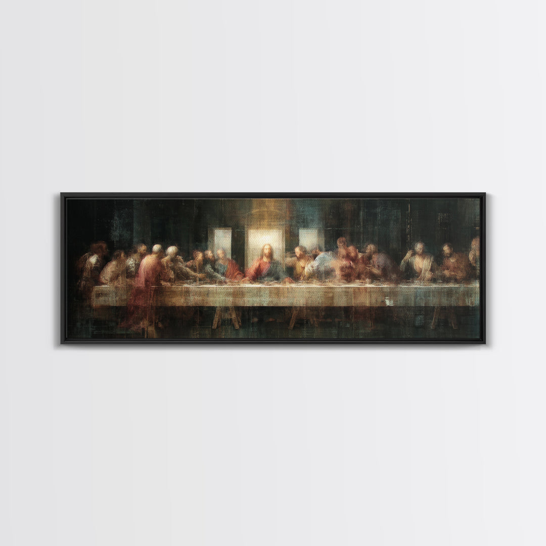 Sacred Supper Glow | Framed Canvas Print | Christian Wall Art | Christian Art Canvas | Panoramic Frame | Christian Painting