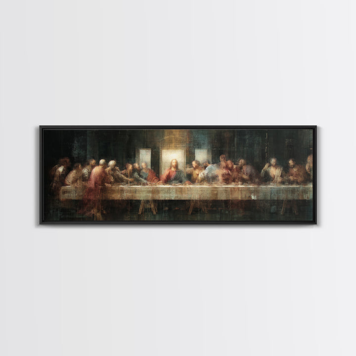 Sacred Supper Glow | Framed Canvas Print | Christian Wall Art | Christian Art Canvas | Panoramic Frame | Christian Painting