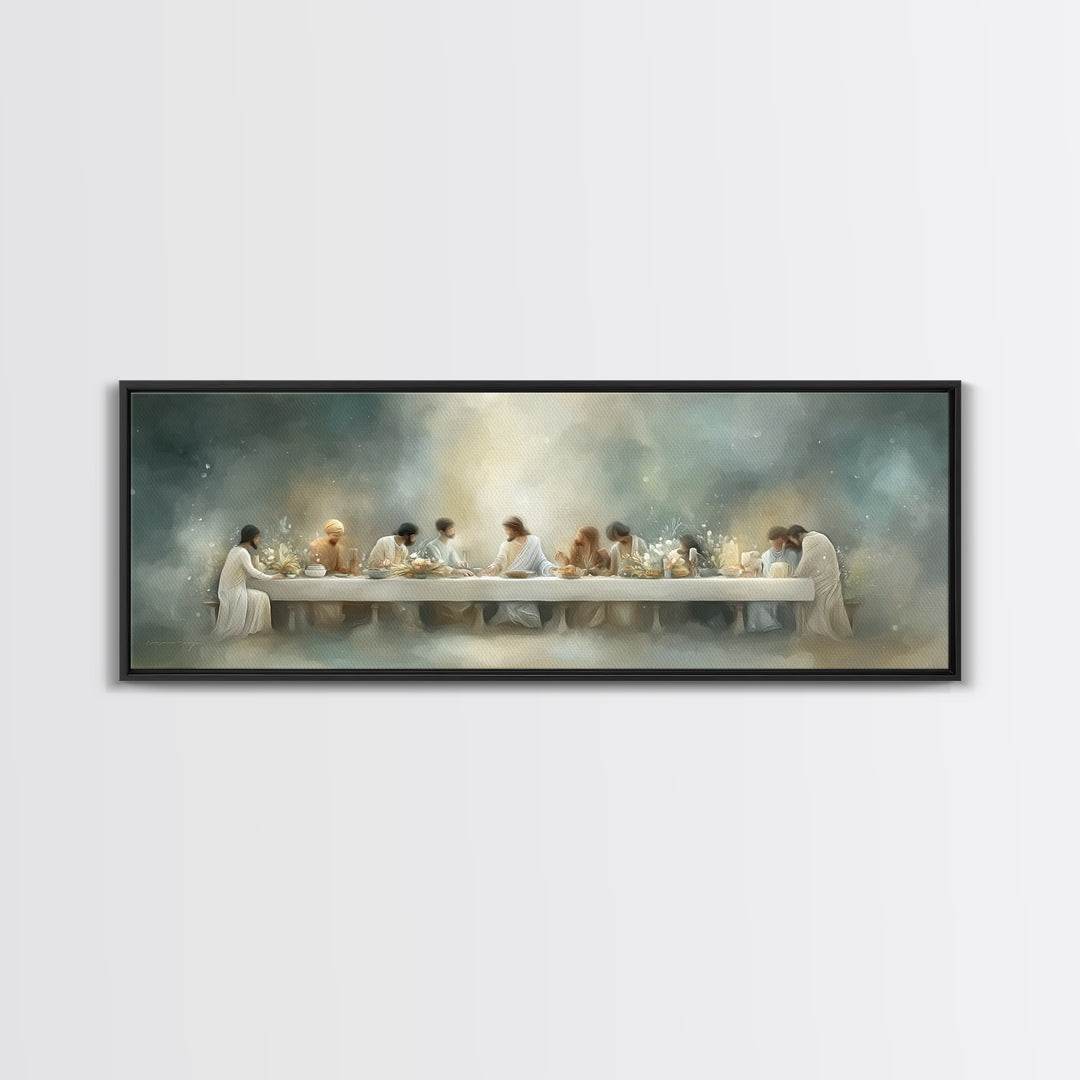 Grace At The Table – Framed Canvas Print – Christian Wall Art – Christian Art Canvas – Panoramic Painting – Christian Gift Ideas