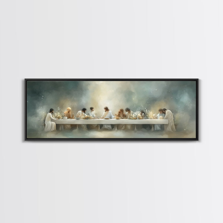 Grace At The Table – Framed Canvas Print – Christian Wall Art – Christian Art Canvas – Panoramic Painting – Christian Gift Ideas