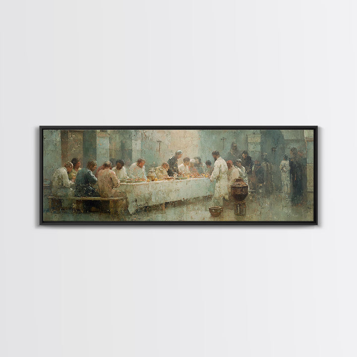 Table Of Fellowship, Framed Canvas Print, Christian Wall Art, Christian Art Canvas, Panoramic Frame, Christian Christmas Art