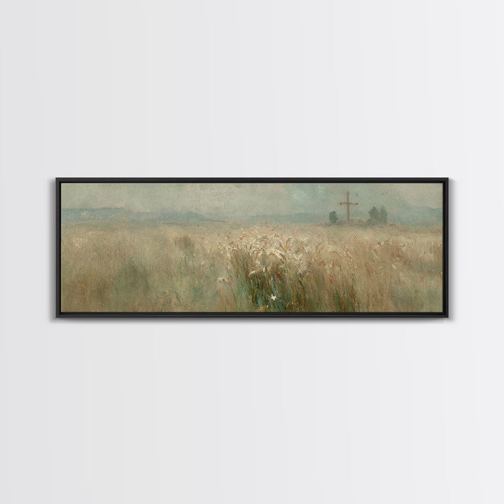 Silent Crossfield, Framed Canvas Print, Christian Wall Art, Christian Art Canvas, Panoramic Painting, Christian Art Work