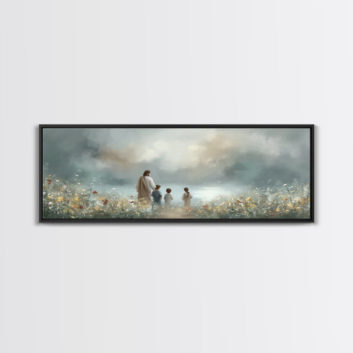 Calm Morning Grace , Framed Canvas Print, Christian Wall Art, Jesus Painting, Panoramic Art, Christian Art Canvas, Christian Christmas Art,