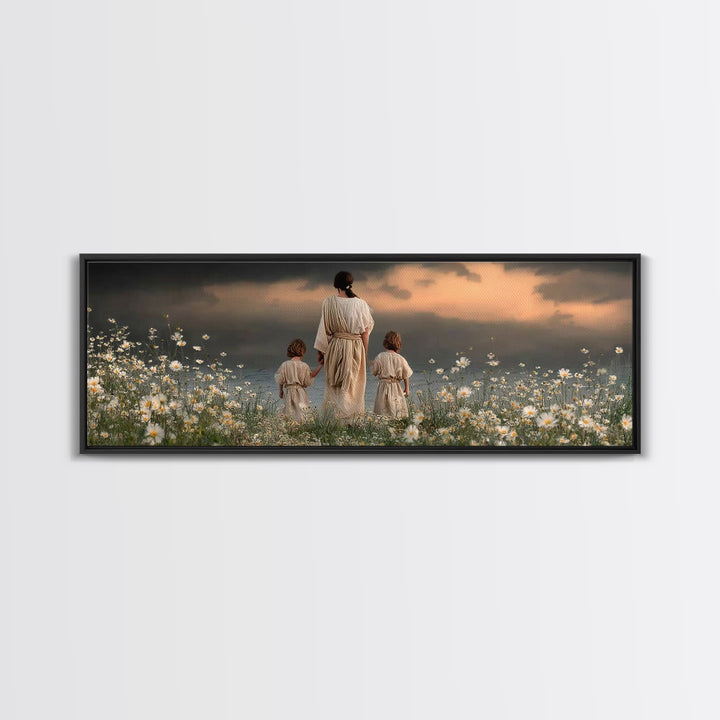 Evening Shepherd , Framed Canvas Print, Christian Art Canvas, Jesus Painting, Christian Wall Art, Panoramic Painting, Christian Decor, Chri