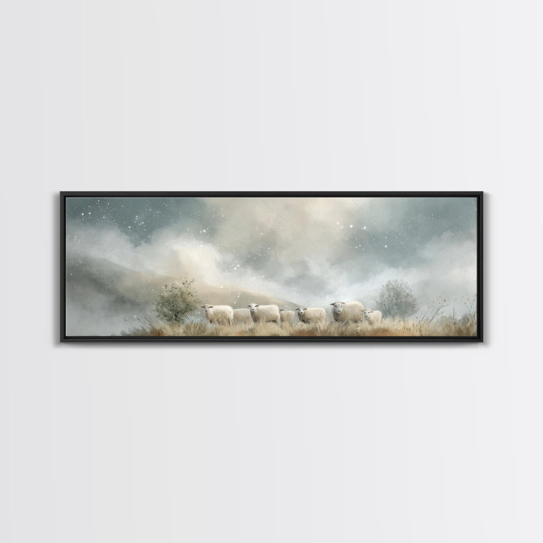 Heavenly Flock , Framed Canvas Print, Panoramic Art, Christian Wall Art, Christian Art Canvas, Christian Christmas Art, Subtle Christian Ar
