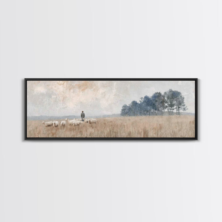 Shepherd’s Field , Framed Canvas Print, Panoramic Painting, Christian Wall Art, Christian Art Canvas, Christian Decor, Christian Christmas