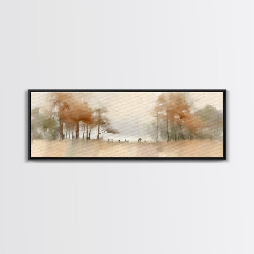 Autumn Valley Cross - Framed Canvas Print - Panoramic Frame - Christian Wall Art - Christian Art Canvas - Jesus Painting - Christian Gift I