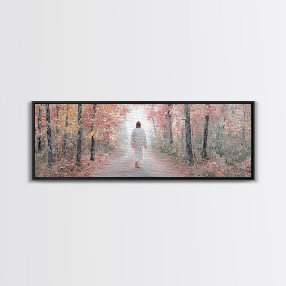 Radiant Grove Walk - Framed Canvas Print - Panoramic Wall Art - Christian Art Canvas - Christian Wall Art - Jesus Painting - Christian Deco