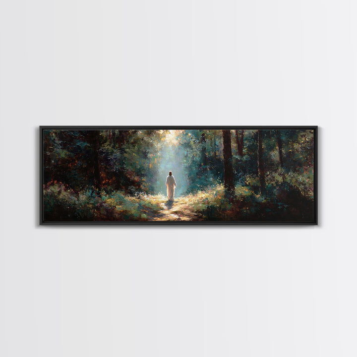 Light of the Forest | Framed Canvas Print | Panoramic Painting | Christian Wall Art | Christian Canvas | Jesus Painting | Christian Art Pri