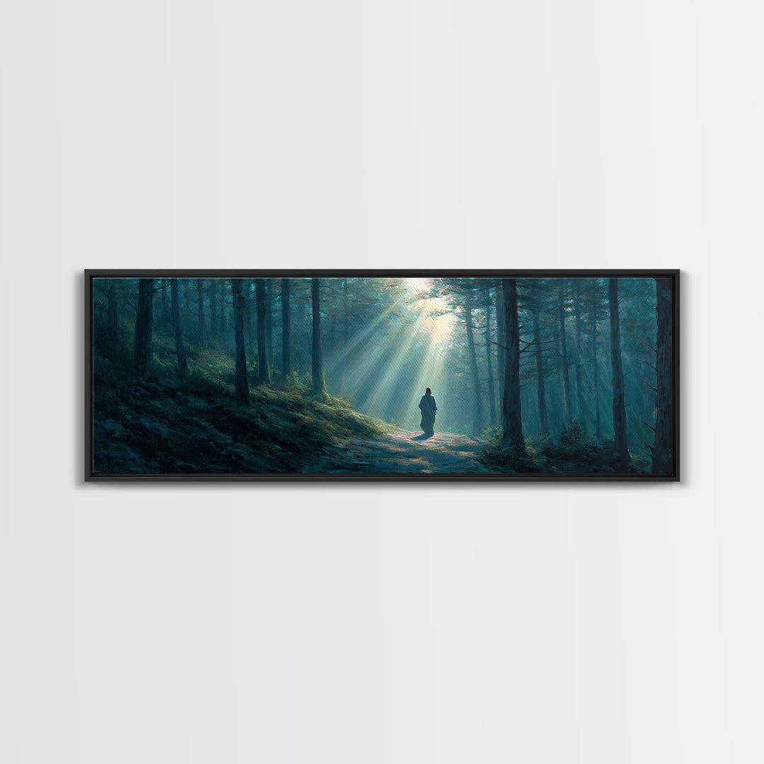 Path Of Divine Light, Framed Canvas Print, Panoramic Wall Art, Christian Wall Art, Jesus Painting, Christian Art Canvas, Modern Christian A