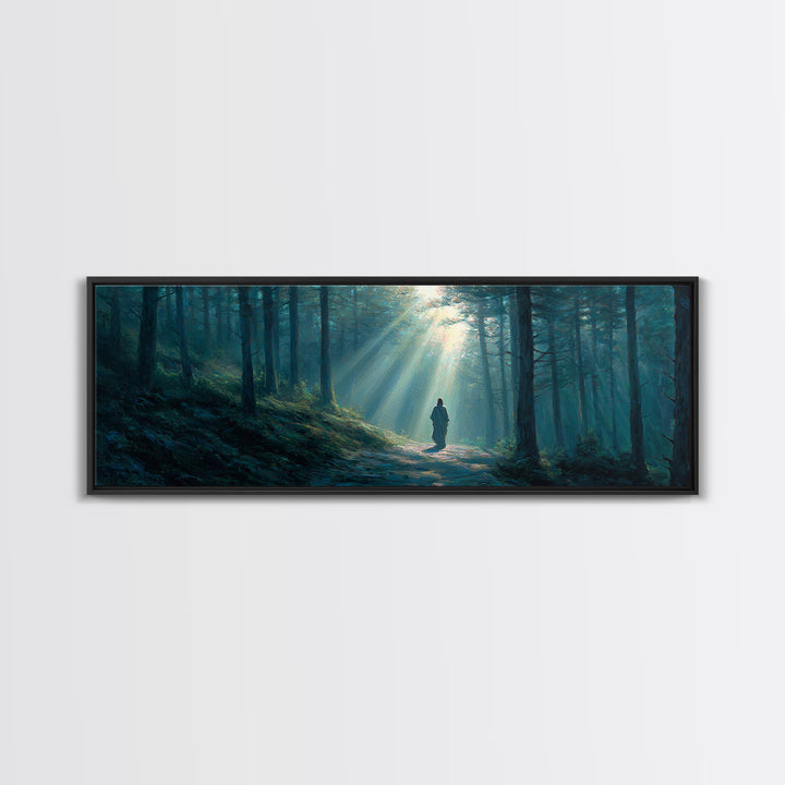 Path Of Divine Light, Framed Canvas Print, Panoramic Wall Art, Christian Wall Art, Jesus Painting, Christian Art Canvas, Modern Christian A