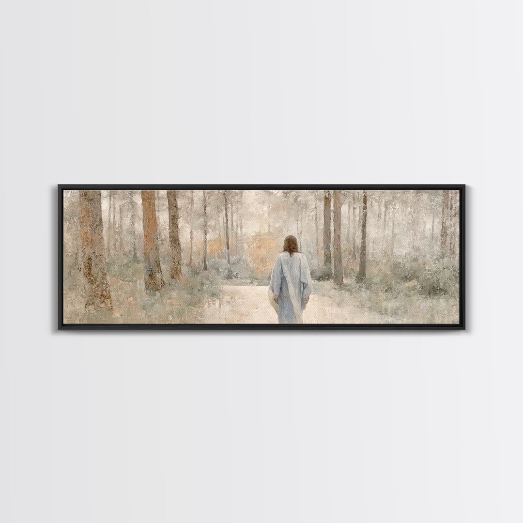 Soft Winter Walk - Framed Canvas Print - Panoramic Art - Christian Art Canvas - Christian Wall Art - Jesus Painting - Subtle Christian Art
