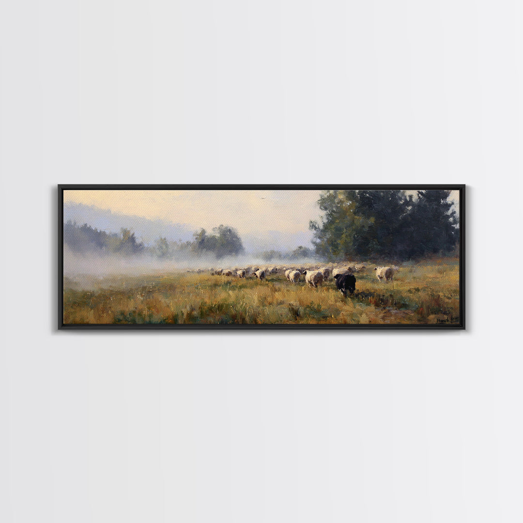 Morning Shepherd Path – Framed Canvas Print – Panoramic Art – Christian Painting – Christian Art Canvas – Christian Decor – Large Christian