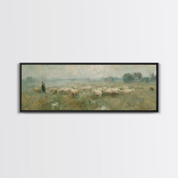 Shepherd In Mist | Framed Canvas Print | Panoramic Wall Art | Christian Art Canvas | Jesus Painting | Christian Gift | Modern Christian Art