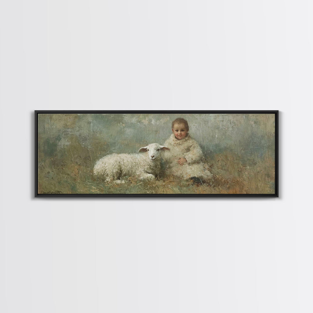 Shepherd Child Peace, Framed Canvas Print, Christian Wall Art, Christian Painting, Panoramic Print, Christmas Art Prints, Christian Christm