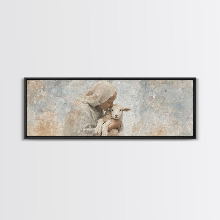 Mothering Grace – Framed Canvas Print – Christian Art – Panoramic Print – Christmas Art Work – Christian Christmas Decorations – Jesus Art
