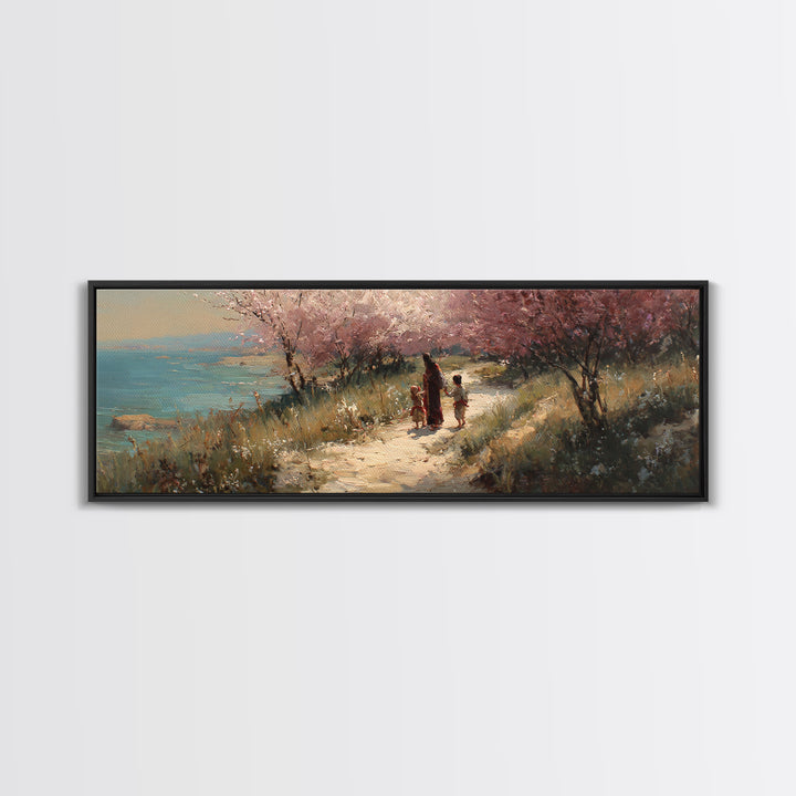 Fields Of Blessing, Framed Canvas Print, Christian Wall Art, Panoramic Print, Jesus Painting Canvas, Christian Art Work, Christmas Art