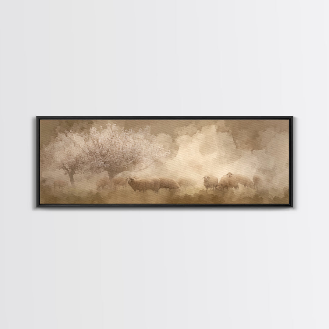 Pastoral Mercy Light | Framed Canvas Print | Christian Wall Art | Panoramic Art | Jesus Painting | Christian Art Print | Christmas Art