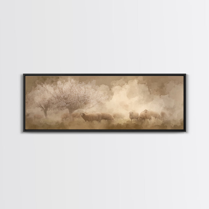 Pastoral Mercy Light | Framed Canvas Print | Christian Wall Art | Panoramic Art | Jesus Painting | Christian Art Print | Christmas Art