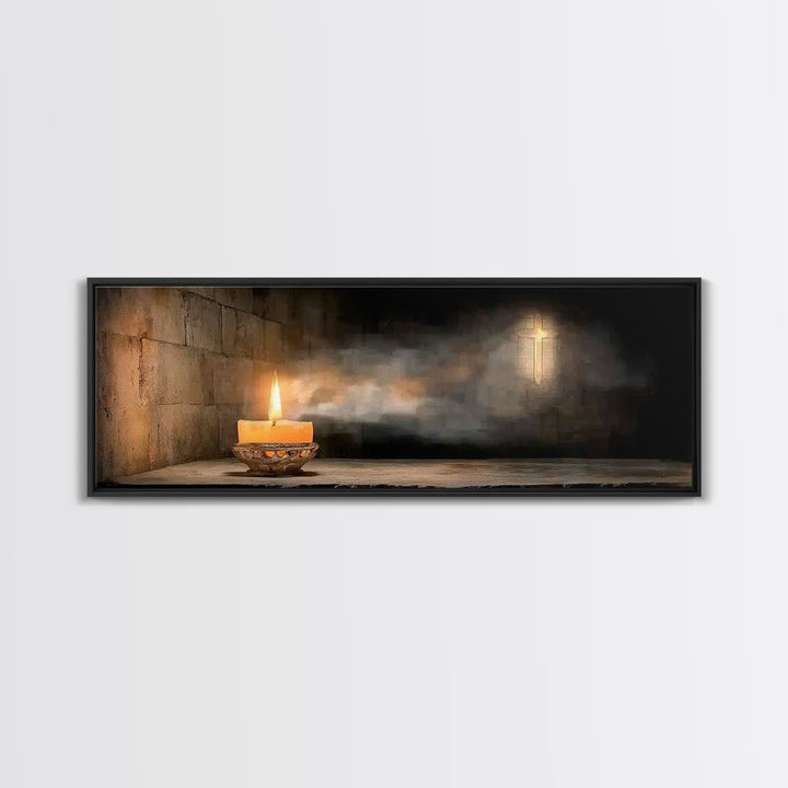Candle of Faith – Framed Canvas Print – Christian Art Canvas – Christian Wall Art – Panoramic Art – Jesus Painting