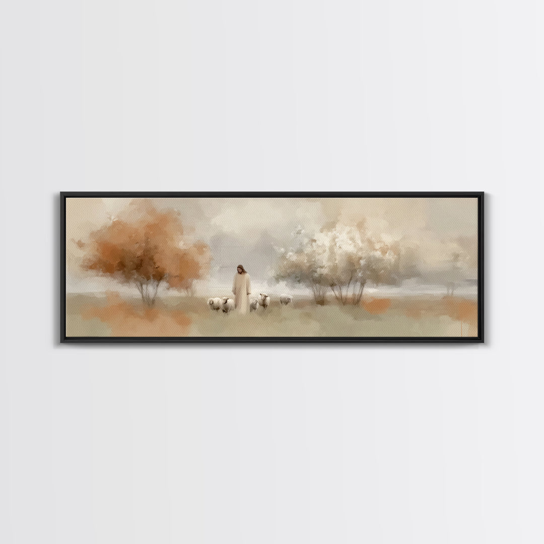 Shepherd’s Haven – Framed Canvas Print – Christian Art Canvas – Panoramic Wall Art – Jesus Painting – Christian Gift Ideas – Christmas Art