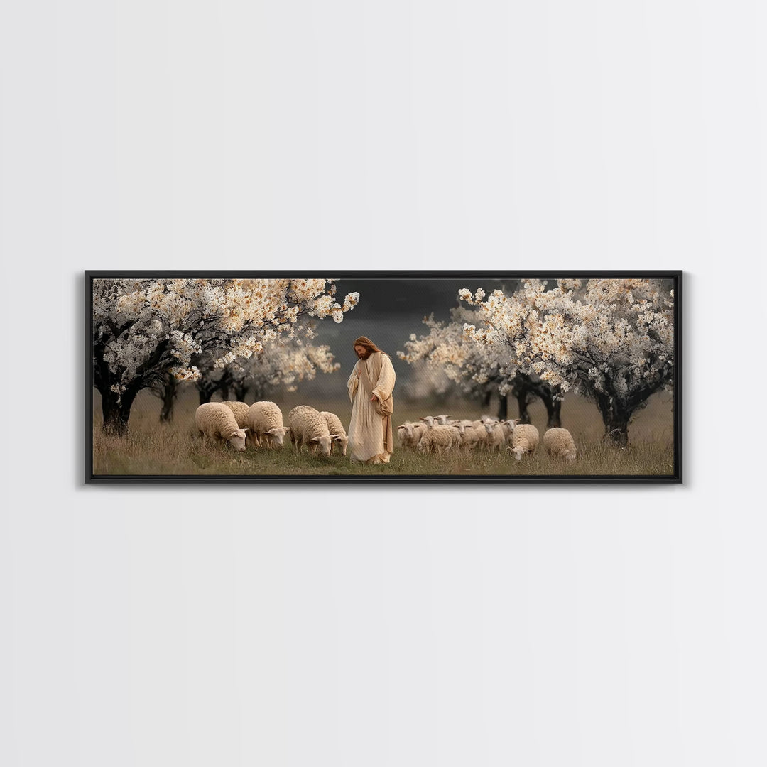 Shepherds Of Grace – Framed Canvas Print – Christian Wall Art – Jesus Painting – Panoramic Art – Christian Art Canvas – Christian Christmas