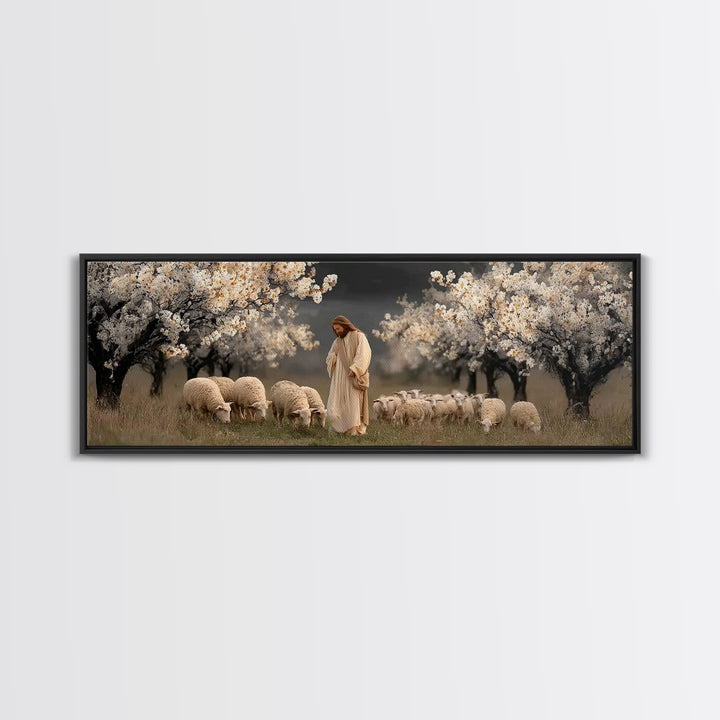 Shepherds Of Grace – Framed Canvas Print – Christian Wall Art – Jesus Painting – Panoramic Art – Christian Art Canvas – Christian Christmas