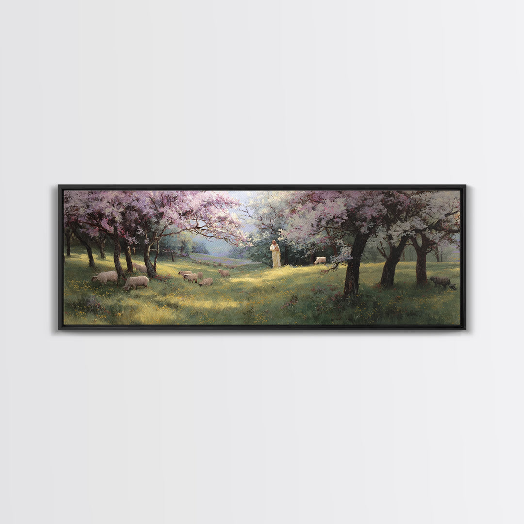 Silent Meadow Blessing | Framed Canvas Print | Jesus Painting | Panoramic Print | Christian Wall Art | Christian Art Canvas | Christmas Art