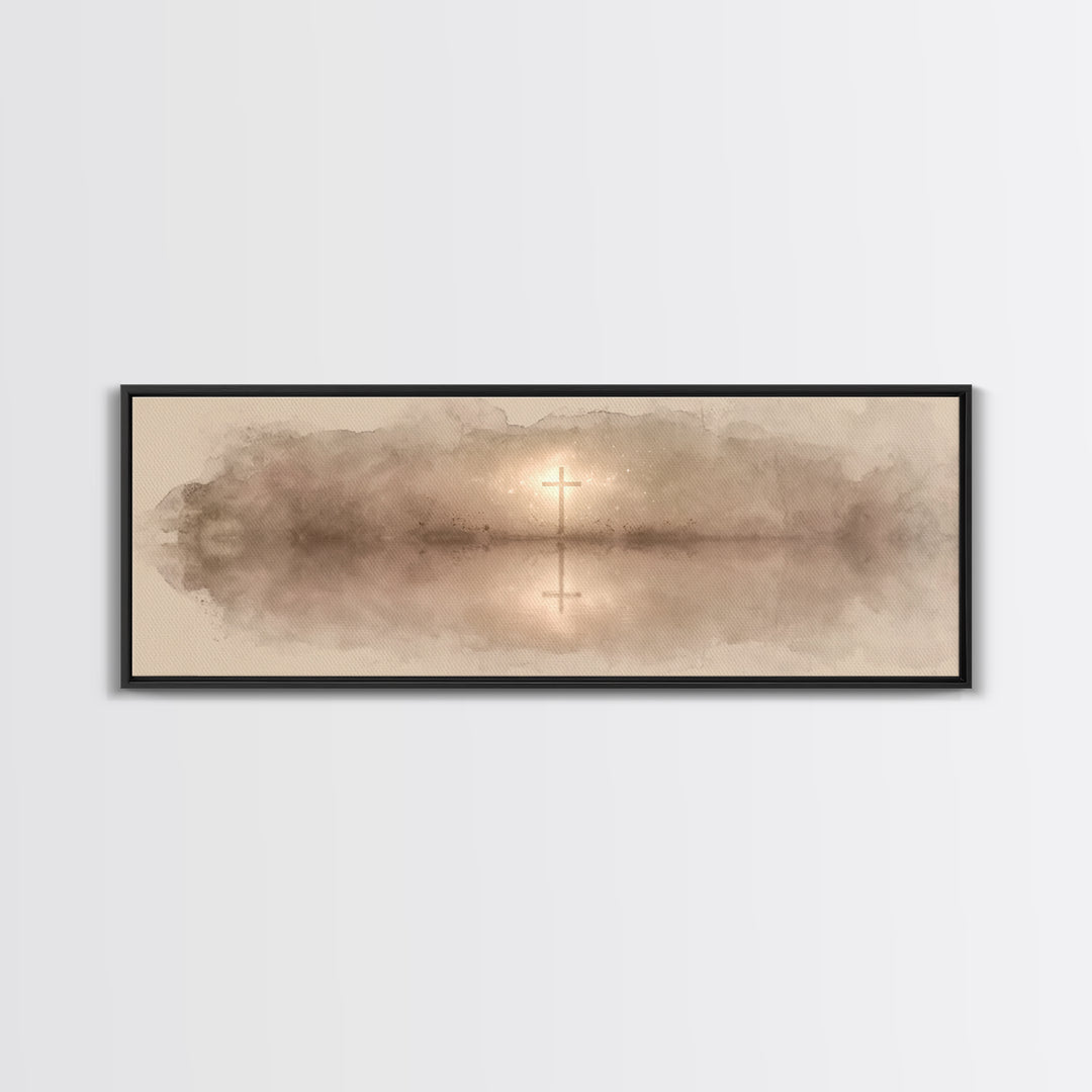 Shoreline Of Grace, Framed Canvas Print, Panoramic Art, Christian Wall Art, Christian Art Canvas, Christian Painting, Christmas Art