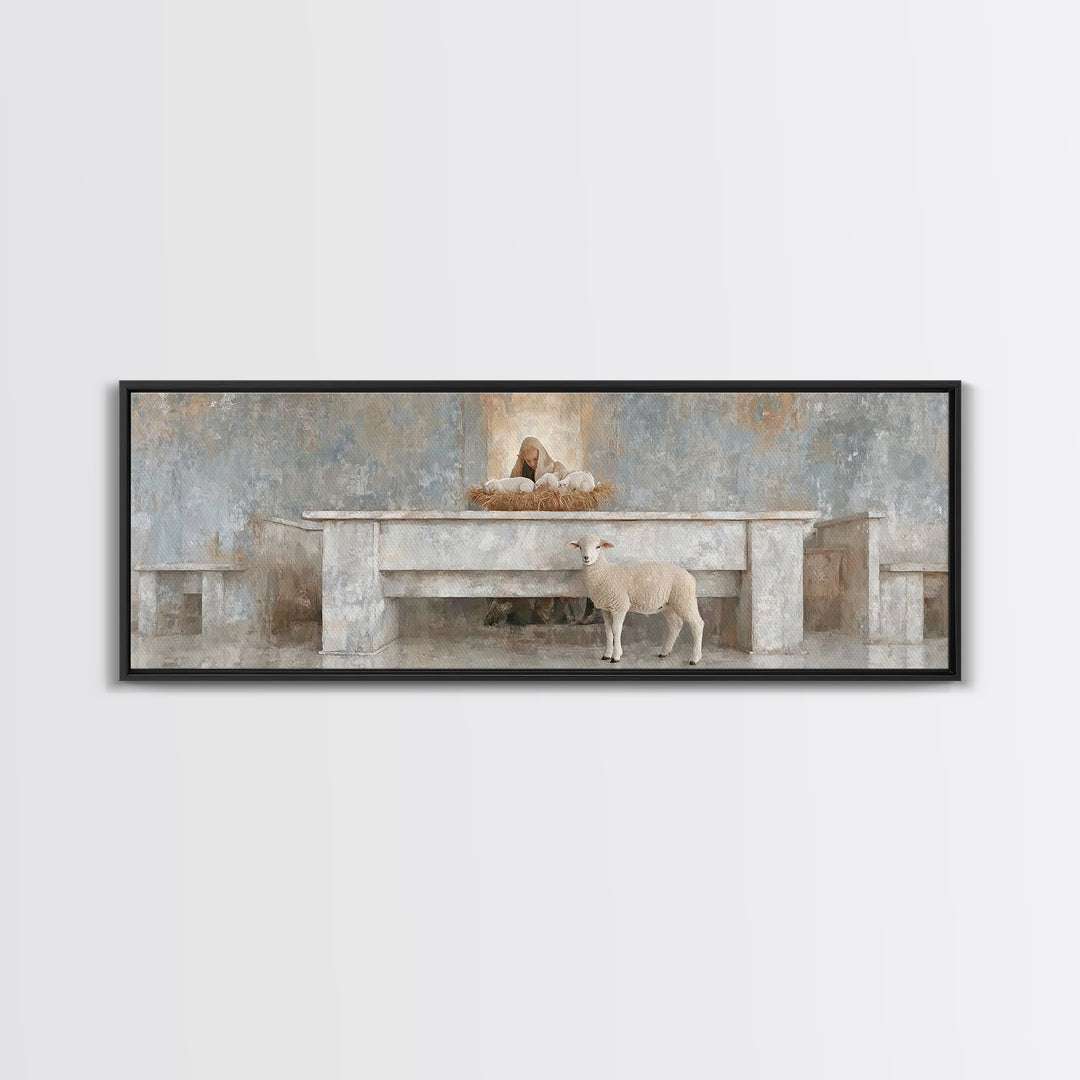 Holy Child Wonder, Framed Canvas Print, Christian Wall Art, Panoramic Painting, Christian Art Canvas, Christmas Art, Christian Christmas De