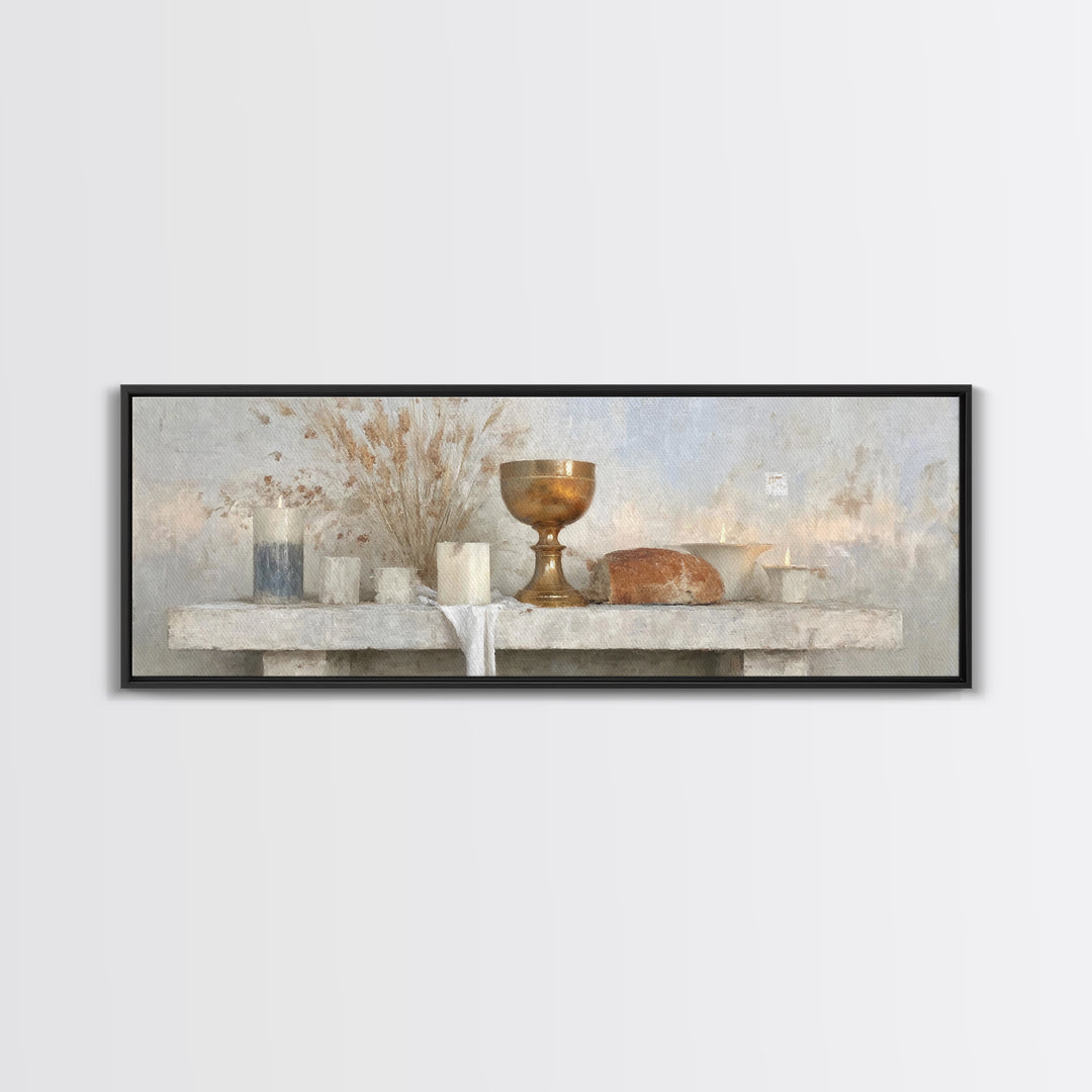 Sacred Communion | Framed Canvas Print | Christian Wall Art | Christian Art Canvas | Christian Painting | Christian Decor | Panoramic Art