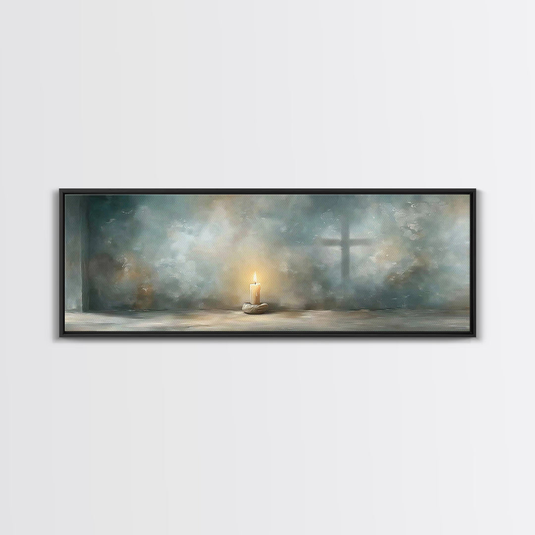 Sanctuary Flame – Framed Canvas Print – Panoramic Print – Christian Christmas Art – Christian Wall Art – Christian Art Canvas