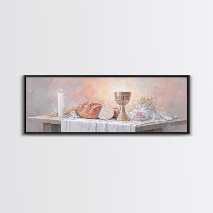 Table Of Blessing – Framed Canvas Print – Christian Wall Art – Christian Art Canvas – Christian Painting – Christmas Art – Panoramic Frame