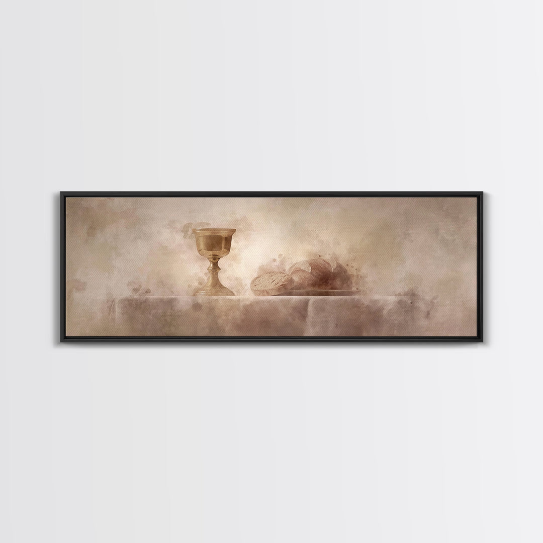 Sacred Table Light, Framed Canvas Print, Christian Art Canvas, Christian Wall Art, Panoramic Painting, Christmas Art