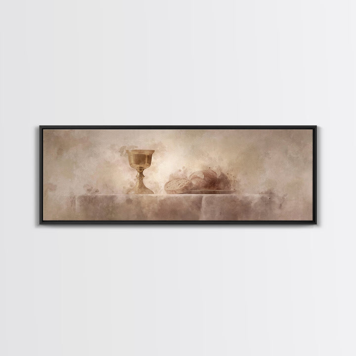 Sacred Table Light, Framed Canvas Print, Christian Art Canvas, Christian Wall Art, Panoramic Painting, Christmas Art