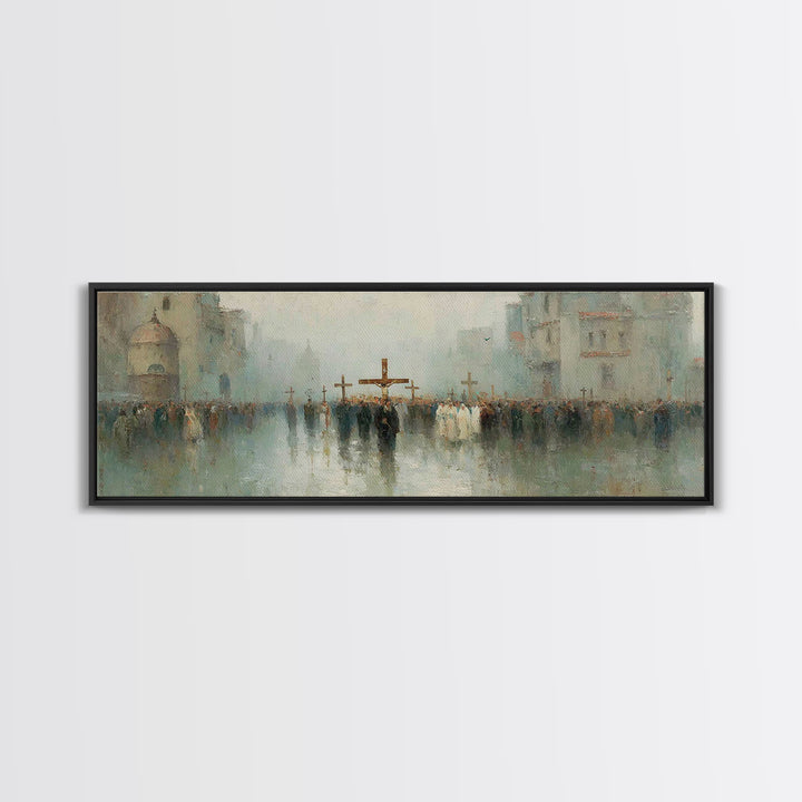 Holy Journey Night, Framed Canvas Print, Christian Christmas Art, Panoramic Wall Art, Jesus Christmas Art, Christmas Art Prints, Christian