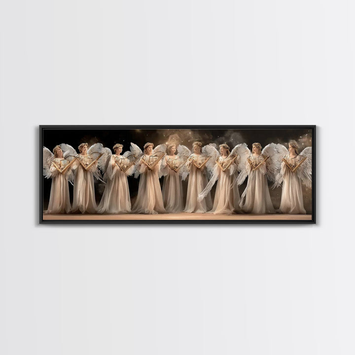 Celestial Harp Circle | Framed Canvas Print | Christian Art Canvas | Panoramic Wall Art | Christian Wall Art | Christmas Art