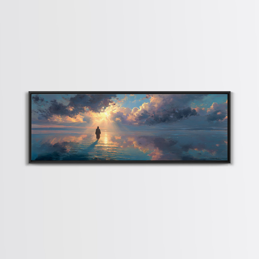 Path Of The Savior, Framed Canvas Print, Christian Wall Art, Panoramic Painting, Jesus Art Print, Modern Christian Art