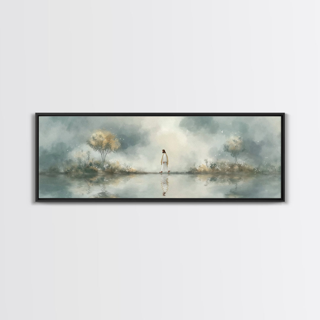 Walk Of Peace, Framed Canvas Print, Christian Wall Art, Christian Art Canvas, Panoramic Art, Large Jesus Painting