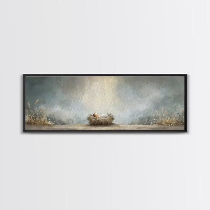 Heavenly Dawn Cradle – Framed Canvas Print – Christian Art – Panoramic Wall Art – Christian Christmas Art – Christian Art Canvas – Christma