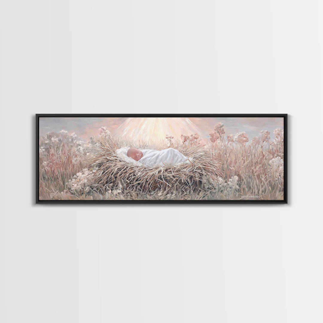 Blessed Meadow Slumber | Framed Canvas Print | Christian Art Canvas | Christmas Art | Panoramic Print | Christian Wall Art | Christian Chri