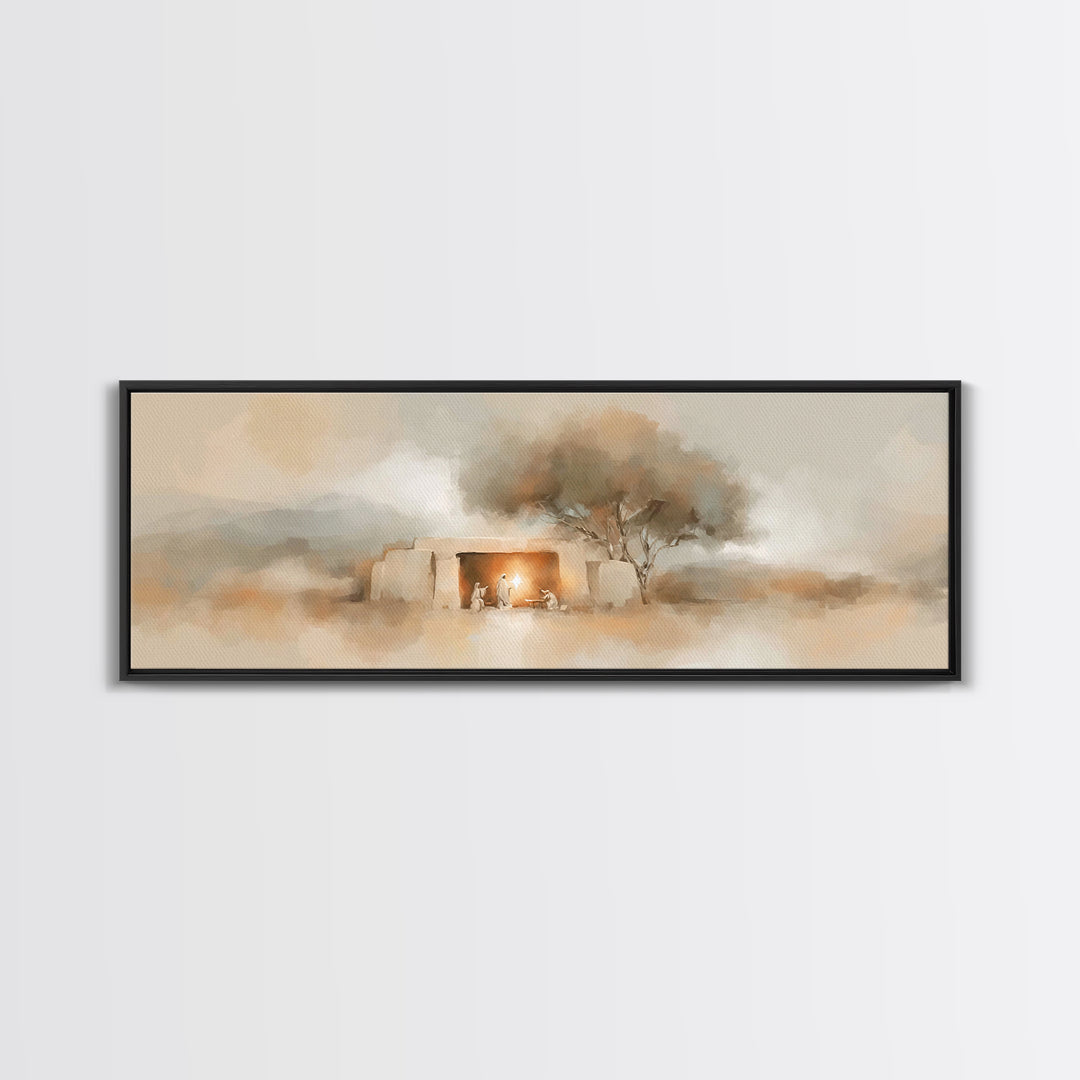 Nativity Hill Light – Framed Canvas Print – Panoramic Print – Christian Christmas Art – Christian Wall Art – Jesus Art Print – Christmas Ar