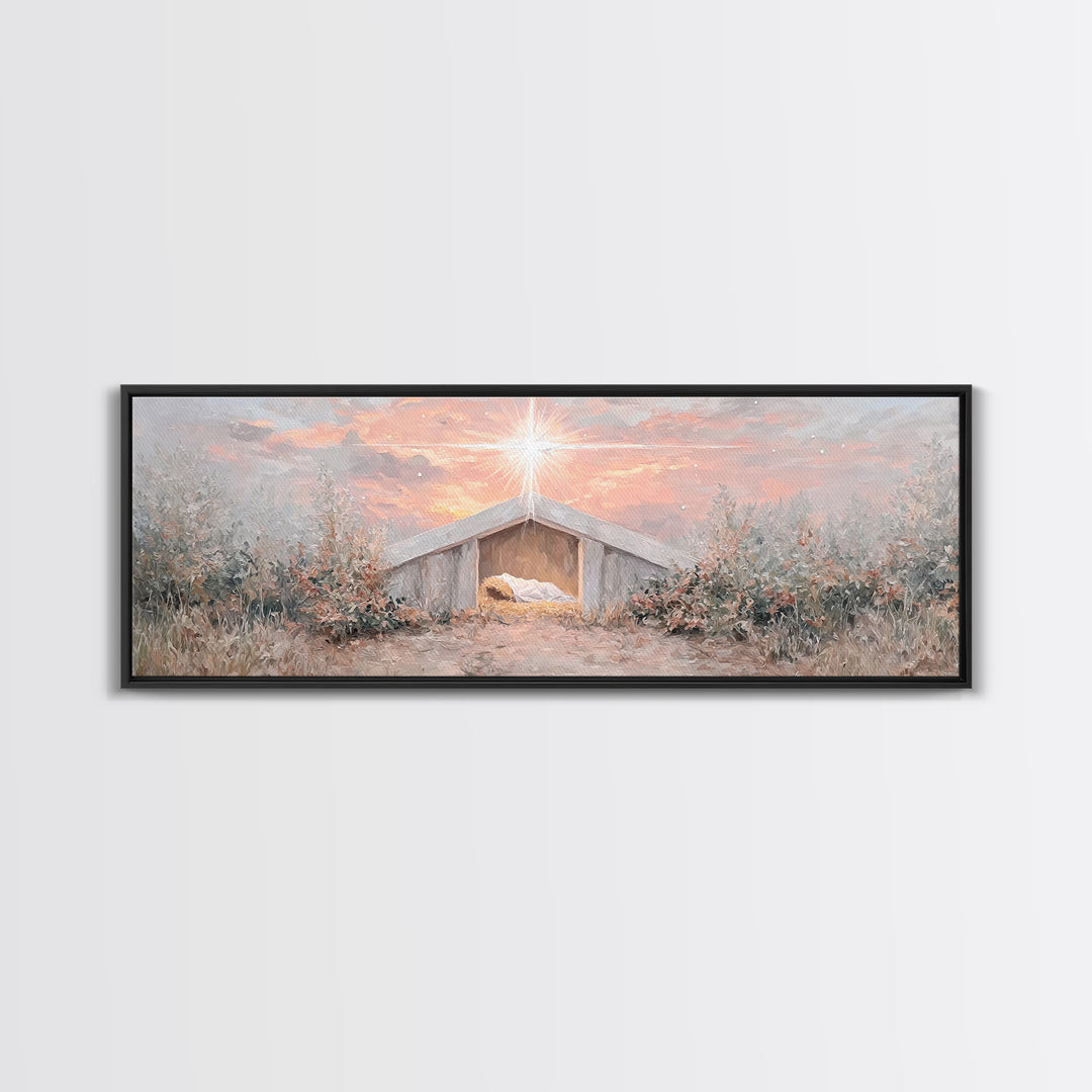 Manger Star Rising, Framed Canvas Print, Panoramic Art, Christian Wall Art, Christian Christmas Art, Jesus Art Print, Christmas Canvas Wall